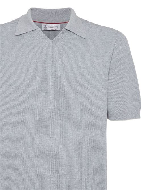 Grey cotton ribbed knit polo Brunello Cucinelli | M29400015CY162